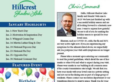 Hillcrest Shadow Lake Newsletters & Calendars